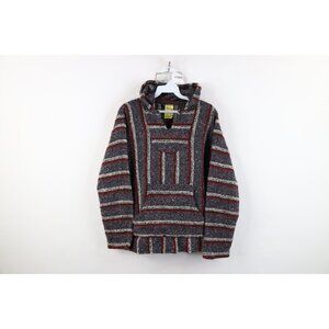 Vintage 90s Y2K Streetwear Womens Medium Striped Knit Drug Rug Hoodie Sweatshirt